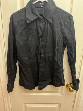 Esprit Black Distressed Button-Up Blouse
